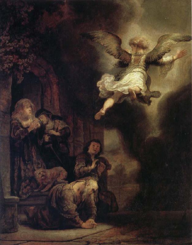 REMBRANDT Harmenszoon van Rijn The Archangel Raphael Taking Leave of the Tobit Family oil painting picture
